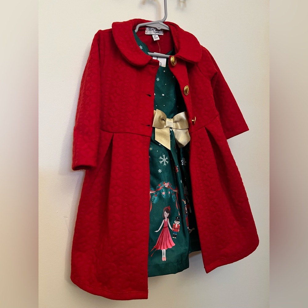 NWT- 2T-Bonnie Baby Nutcracker Dress & Speechless Red Dress Coat - 2-Piece Set